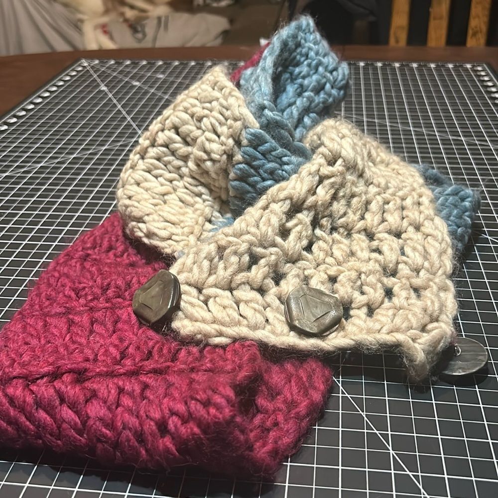 Crocheted Tricolored Wool Scarf Cottage Core Grandma Core